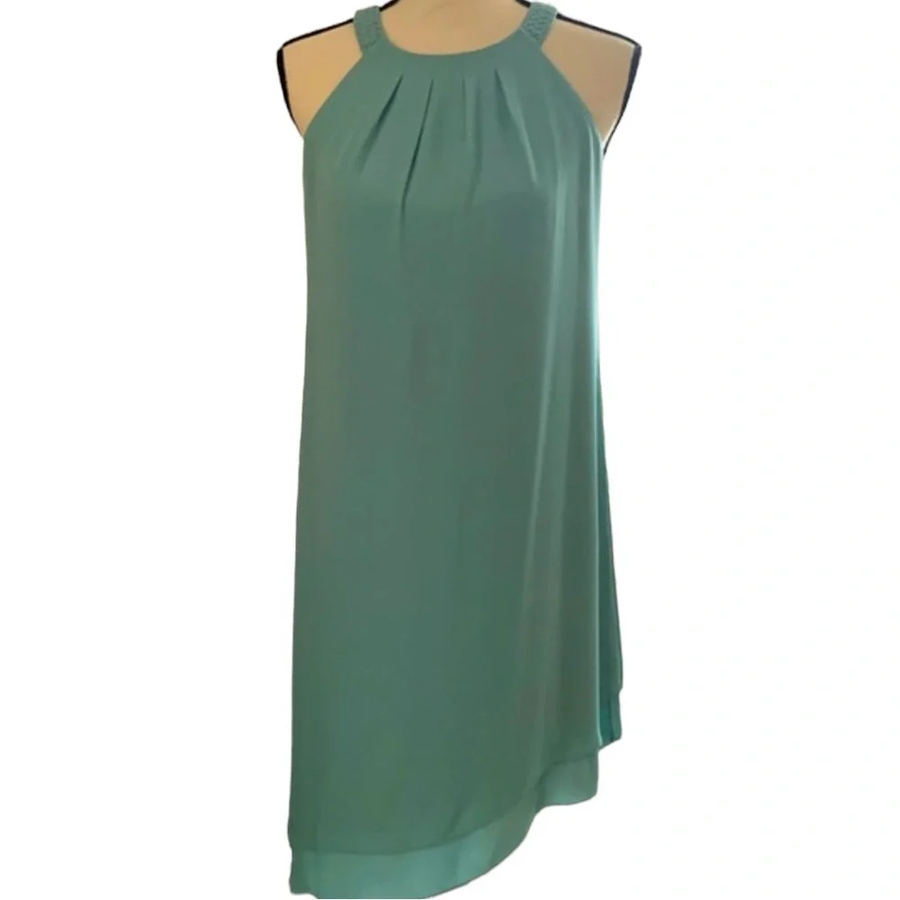 White House Black Market Seafoam Green Halter Neck Asymmetrical Midi Dress